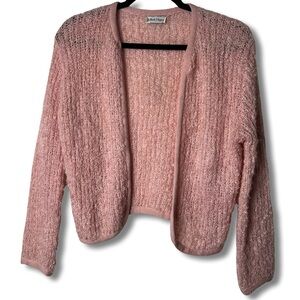 British Vogue Inc - Vintage Pink Boucle Loop Knit Open Cardigan Bolero - Sz. S/M
